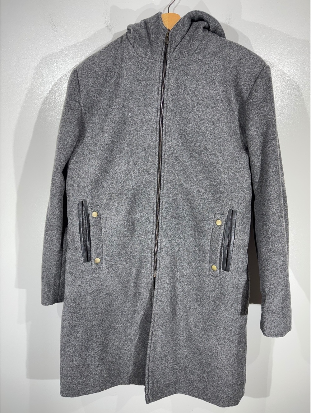 The Wool Makers XS Gray Wool Blend Hooded Long Coat Full Zip NWT